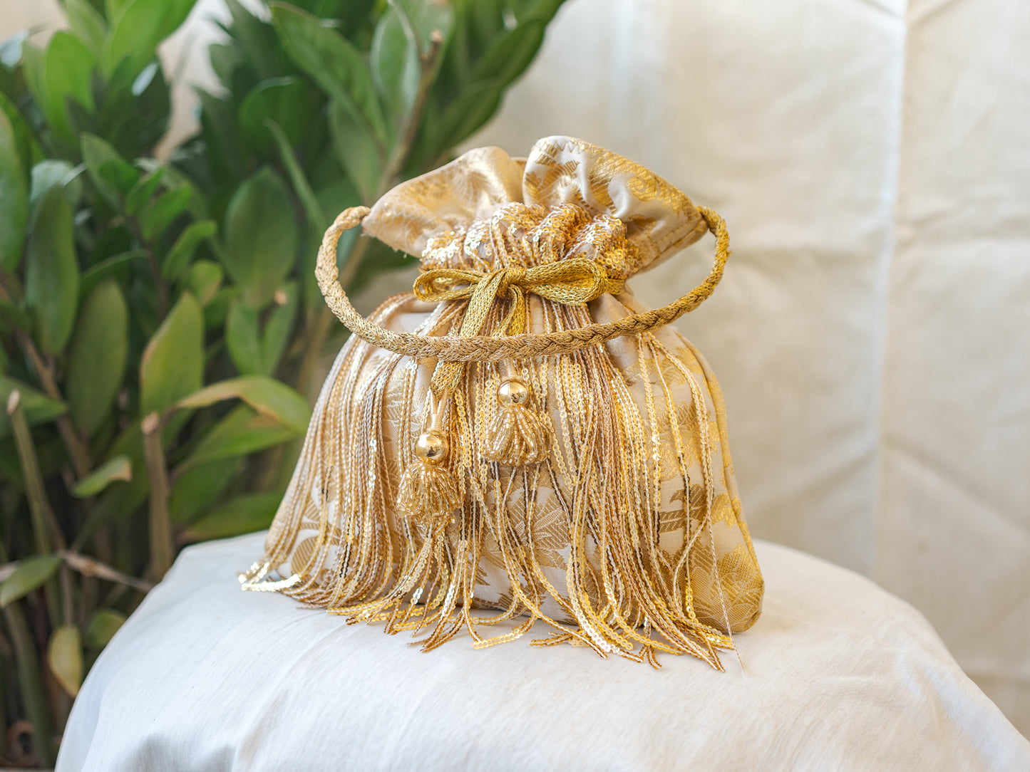 White & Golden Sequins Potli