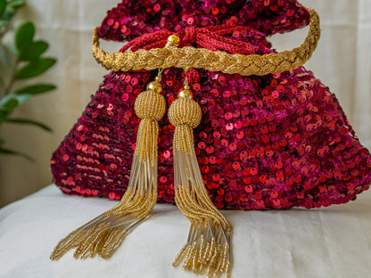 Maroon Sequins Velvet Potli