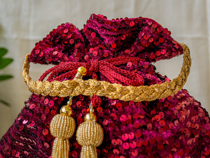 Maroon Sequins Velvet Potli