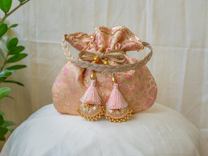 Peach Pink Banarasi Potli