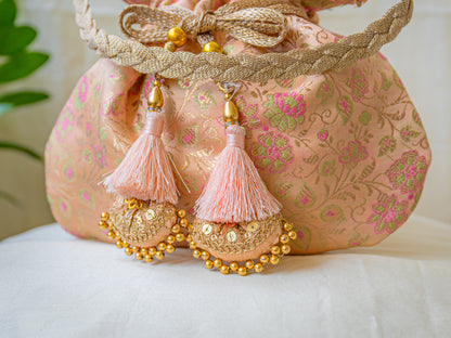 Peach Pink Banarasi Potli