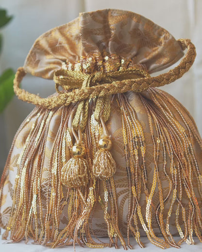 White & Golden Sequins Potli