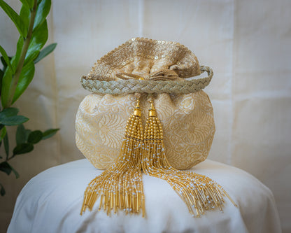 Royal White and Golden Potli